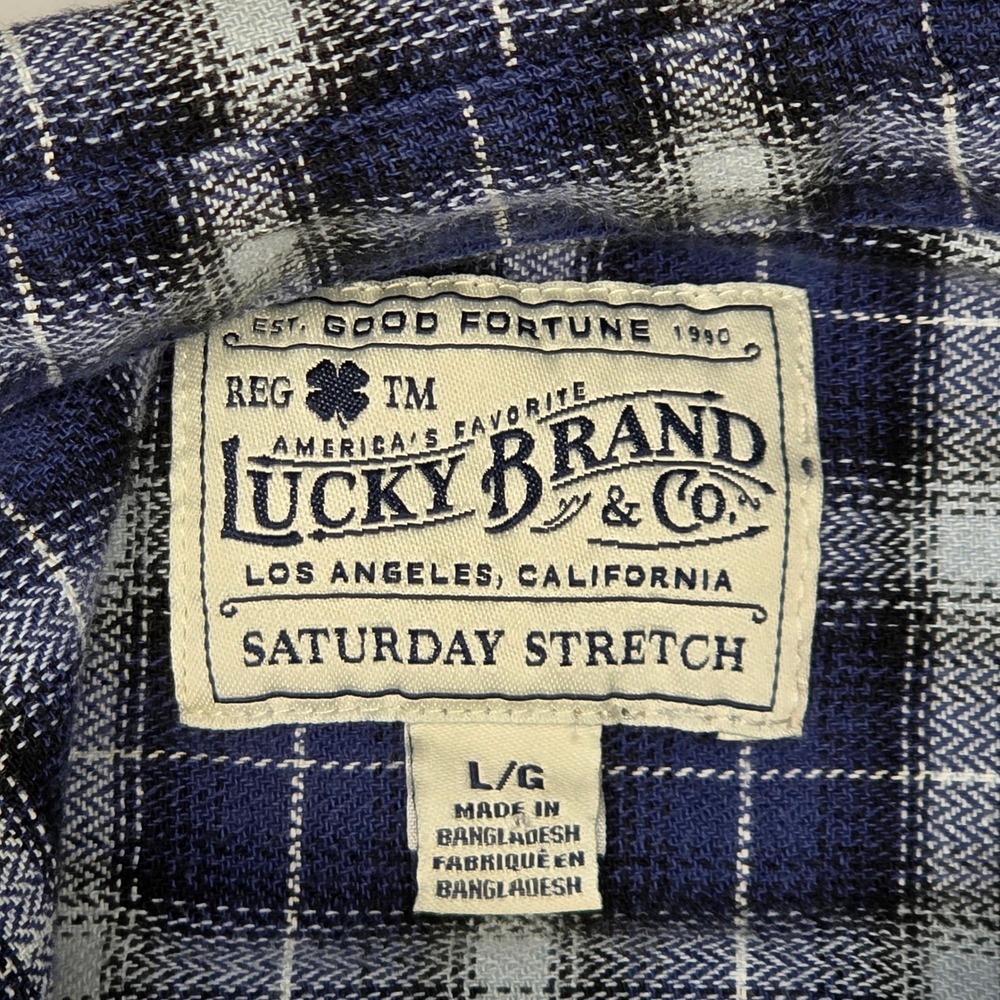 Lucky Brand Mens Large Saturday Stretch Flannel Shirt Long Sleeve Plaid Blue - Picture 4 of 5